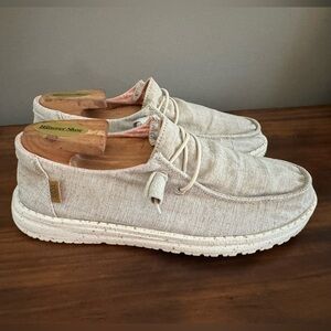 Hey Dude Wendy Loafers Women Size 7 Natural Linen Flax Slip On Shoes Comfortable